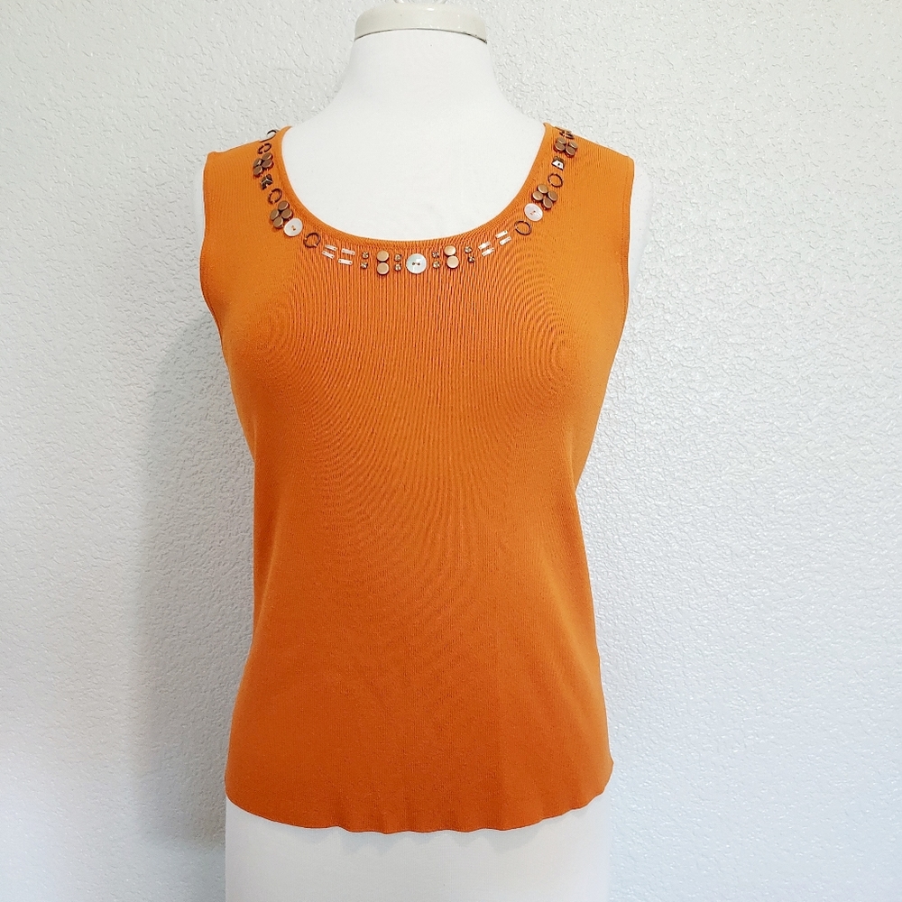 🔴3/$20 Ruby Rd. Orange Ribbed Sleeveless Blouse Size Large - Picture 1 of 9